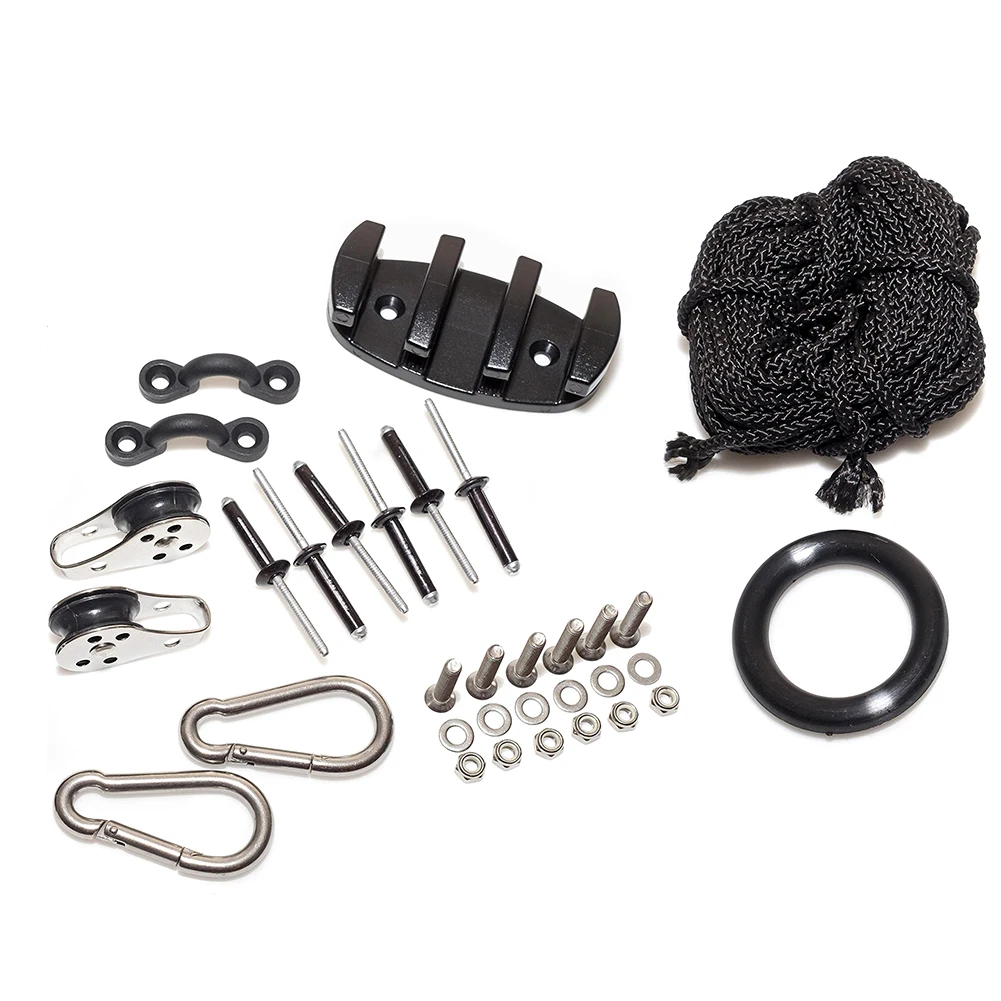 

33PCS Kayak Anchor Trolley Kit with Rigging Ring Pulleys Pad Eyes Well Nuts Screws Stable Kayak Installation Accessory Set Black