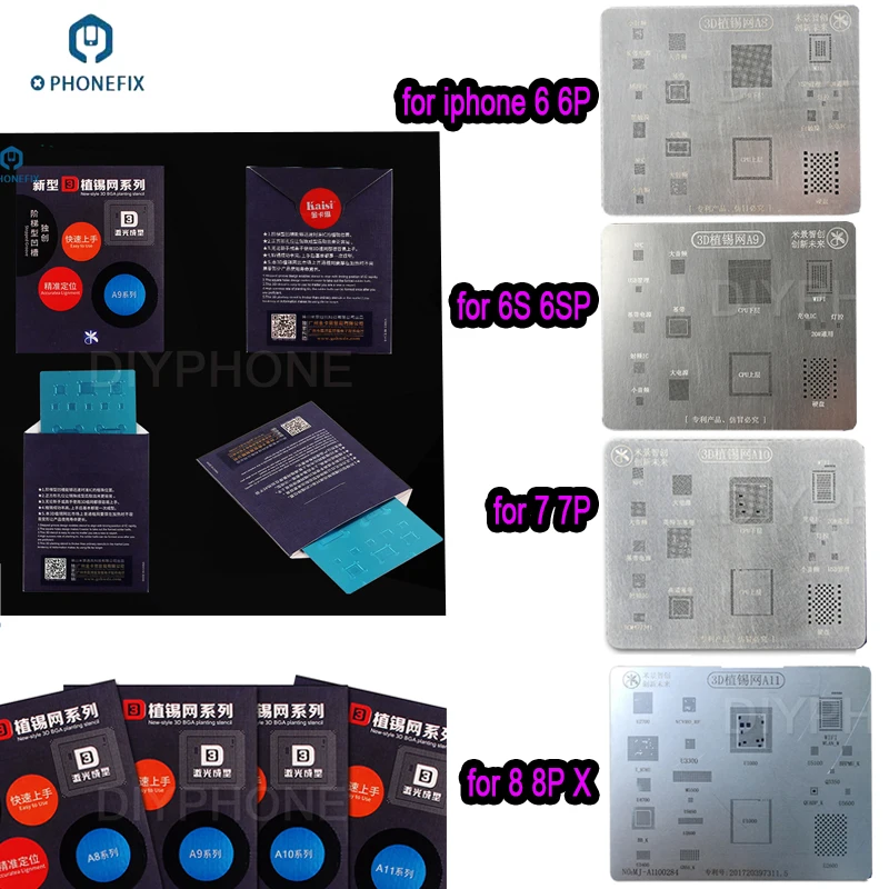 MJ 3D BGA трафареты A9 A10 A11 A12 A13 шаблон трафарета для iPhone 6 7 8 X XS MAX XR ремонт