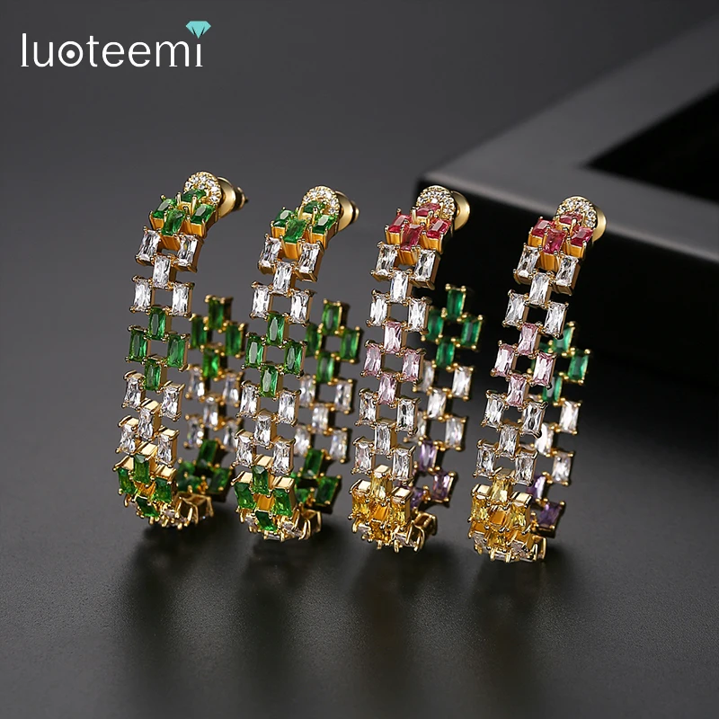 

LUOTEEMI Luxury Colorful Hoop Earrings for Women Anniversary Fashion Jewelry Party Boucles D Oreille Femme Bijoux Christmas Gift