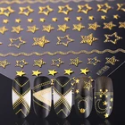 1 лист 3D наклеек для ногтей Геометрическая Луна Звезда полосы волна линии смешанные узоры Золотой 3D дизайн ногтей своими руками украшение