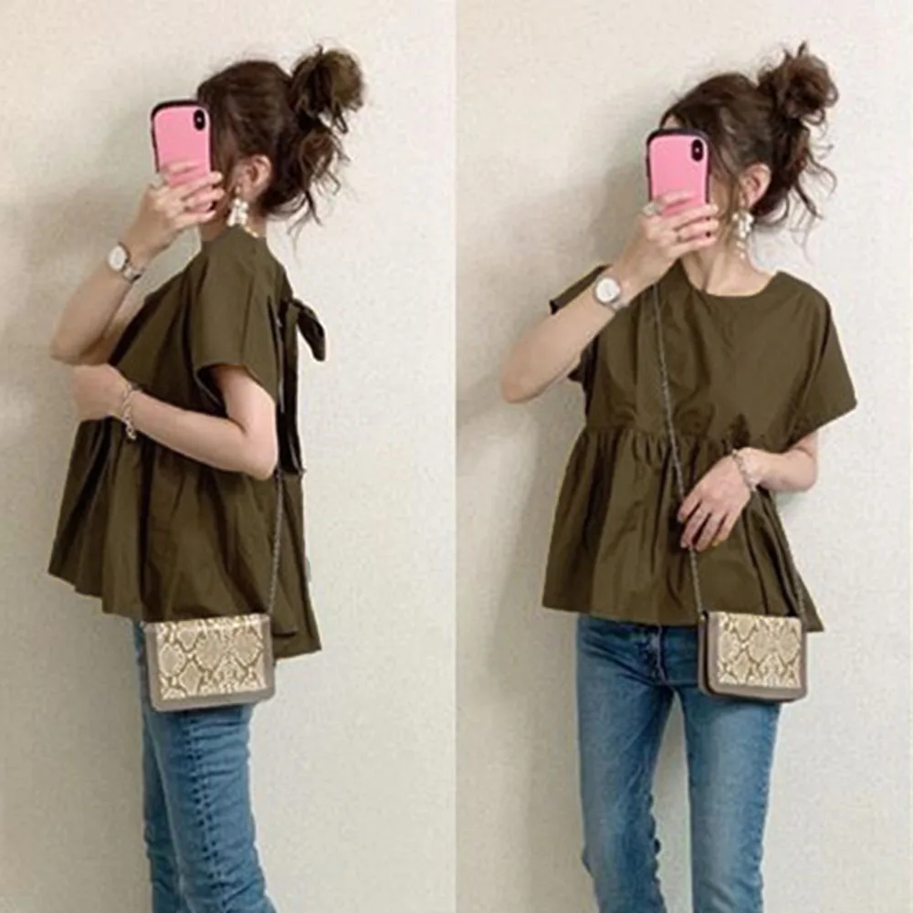 Японская женская блузка на шнуровке с бантом модная плиссированная рубашка