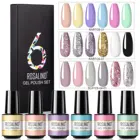 Набор из 6 шт., лак для ногтей ROSALIND набор гелей для ногтей, блестящий лак, полуперманентное базовое и топовое покрытие, профессиональный набор из Гель-лак для нейл-арта УФ светодиодов