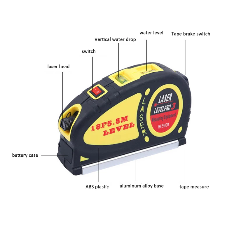 

Multifunction Laser Infrared Level Liner Cross Line Tape Measure Marker 5.5 Meter Vertical Level Measuring Tool Tape Measure