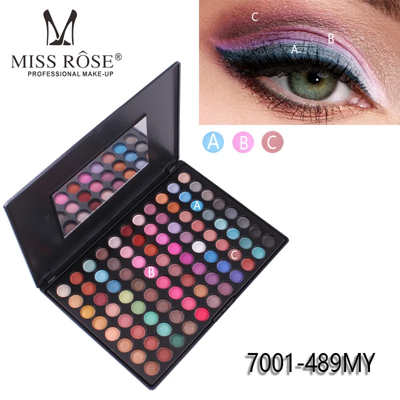 7001-489MY Бренд MISS ROSE, 180 цветов, палитра теней для век, матовая, Обнаженная, блестящая, стойкая палитра теней для век с кистью, пудра для бровей, румяна - Цвет: 7001-489MY
