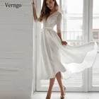 Элегантное кружевное атласное шифоновое свадебное платье Verngo трапециевидной формы с V-образным вырезом и рукавом 23 винтажное вечернее платье длиной ниже колена для невесты