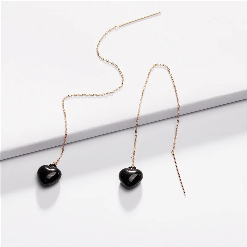 Женские длинные серьги на цепочке с черным сердцем женские дизайнерские
