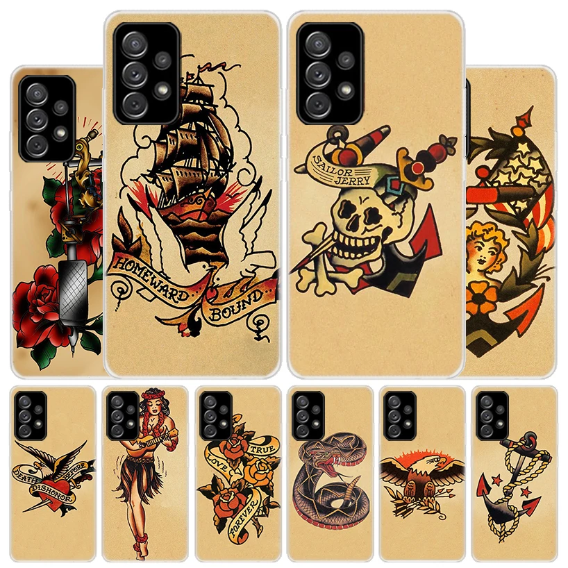 Чехол с татуировкой Сейлор Джерри, чехол для телефона Samsung Galaxy A53 A52 A54 A14 A12 A13 A22 A23 A24 A32 A33 A34 A02S A03S A04S A72 A73