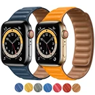 Ремешок кожаный для Apple watch 7 band 40 мм 44 мм 42 мм 38 мм 42 мм 1:1, магнитный браслет для iWatch series 7 6 5 4 3 SE