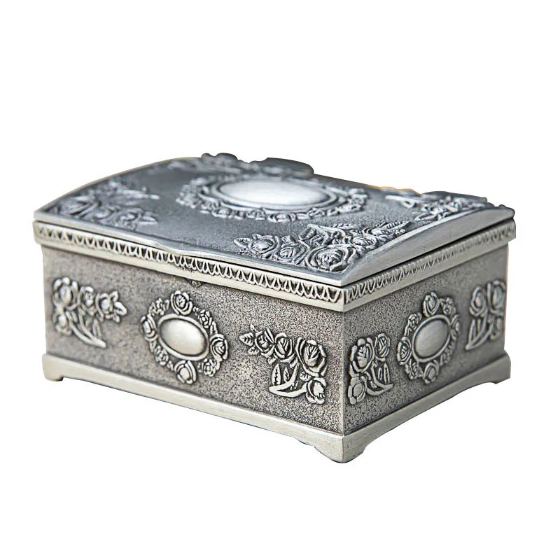 

Antique Rose Flower Jewelry Box Creative Zinc Alloy Necklace Storage Box Birthday Gift Trinket Storage Display Chest Organizer