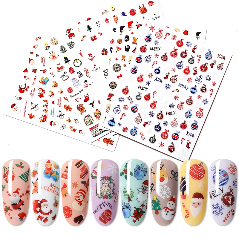 Смешанный дизайн Рождественский стикер снежинки на ногтях 3D клей для маникюра наконечник Санта лося буквы