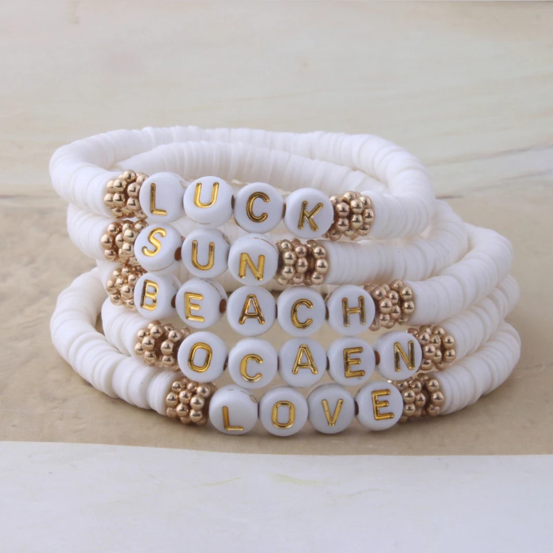 NeeFuWoFu New DIY Name Digital Letter Bracelets Boho Women Number Handmade Child Bracelet Custom Disc Beads Pulseras