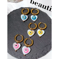 new colorful heart shell evil eye stainless steel hoop earrings for women girls fashion greek eye earrings wedding jewelry gift