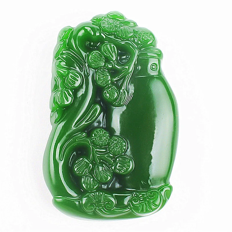 Цветок сливы натуральный зеленый нефрит кулон ожерелье Китайский ручной резной