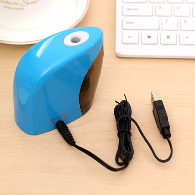Blue with USB Line Электрическая автоматическая точилка для карандашей, школьная точилка канцелярские принадлежности для № 2(8 мм) карандашей и цветных карандашей, питание от аккумулятора/USB - Цвет: Blue with USB Line