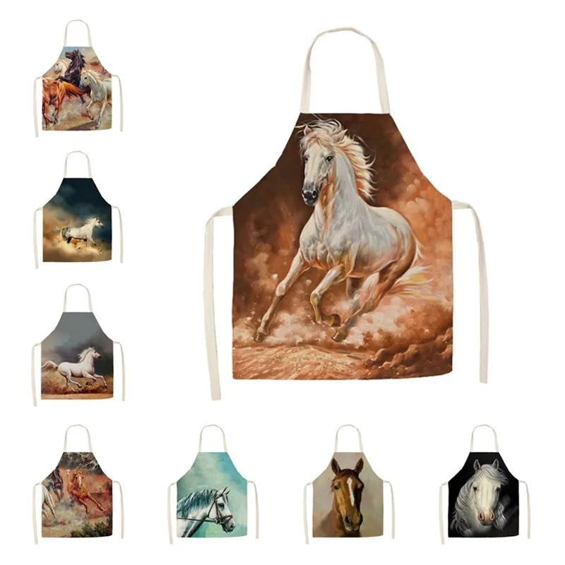 

1 шт набор кухонных Nordic Стиль Лошадь Картина маслом с принтом без рукавов из хлопка и льна фартуки для мужчин и женщин, семейные инструменты ...