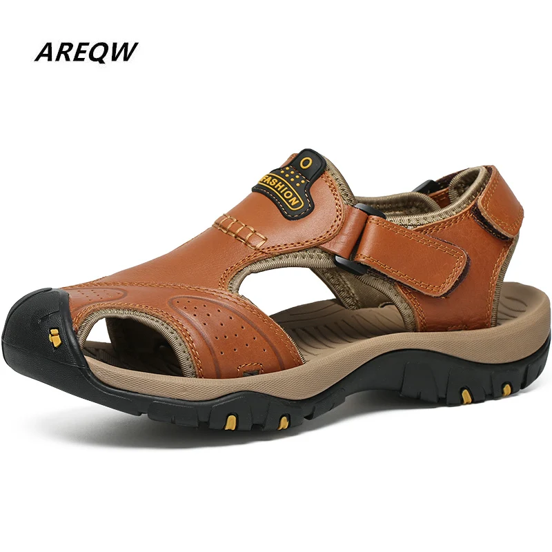 AREQW/Повседневные мягкие сандалии; Мужская обувь из натуральной кожи; новые летние мужские сандалии больших размеров; модные мужские сандалии; шлепанцы
