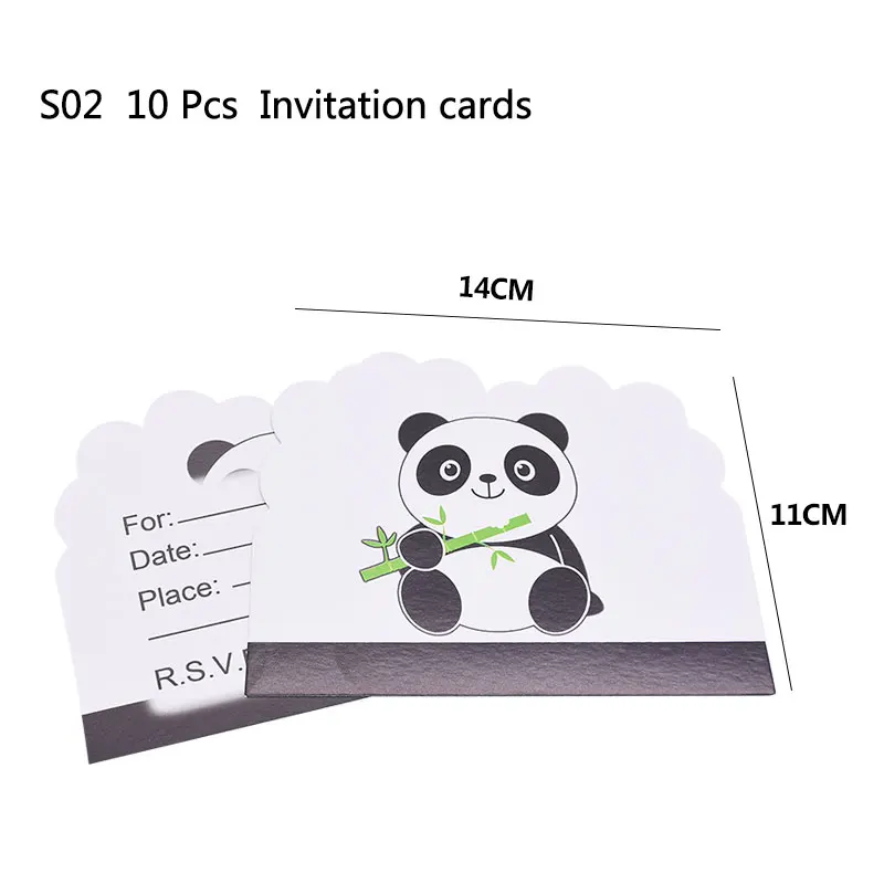 S02 10Pcs cards Тематическое украшение в виде панды для детского дня рождения, воздушный шар, соломенный мешок для конфет, одноразовая посуда для детского душа, вечерние принадлежности в виде панды - Цвет: S02 10Pcs cards