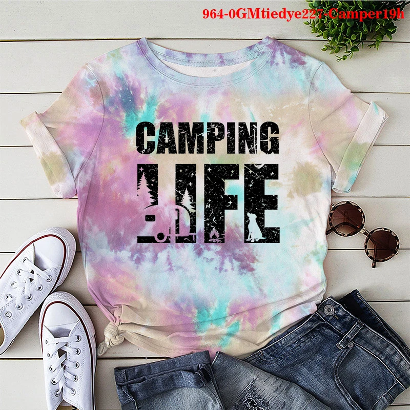 

CAMPING LIFE Lettering Clothes Harajuku Female T-shirt Goth Women's Top Summer Fashion Tshirts Short Sleeve Oversized T-shirts