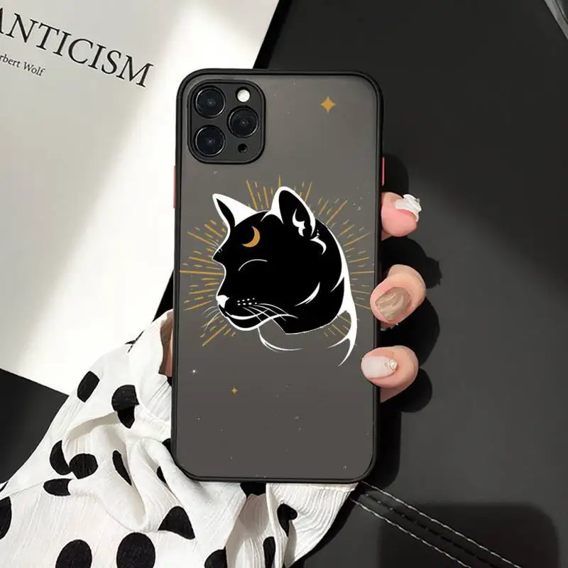 

Witch and cat mysterious tarot black Phone Cases Matte Transparent for iPhone 7 8 11 12 s mini pro X XS XR MAX Plus cover funda