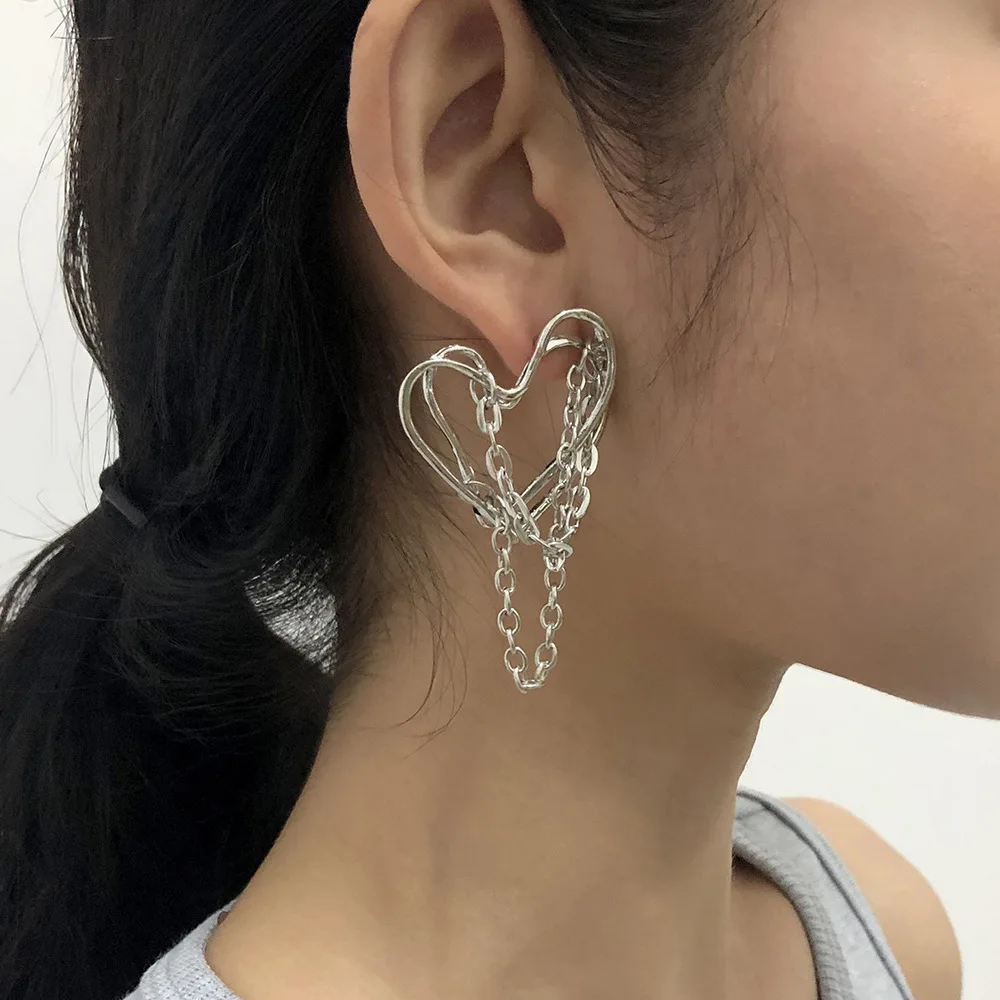 

2021 Fashion Zinc Alloy Irregular Tassel Earrings Steampunk Heart-shaped Vintage Pendant Earrings for Women Pendientes Jewelry