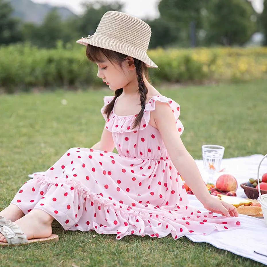 

New Girls Dress Polka Dot Pleated Dress For Girls Ruffle Patchwork Sundress For Girls Cute Summer Clothes For Girls 6 8 10 12 14