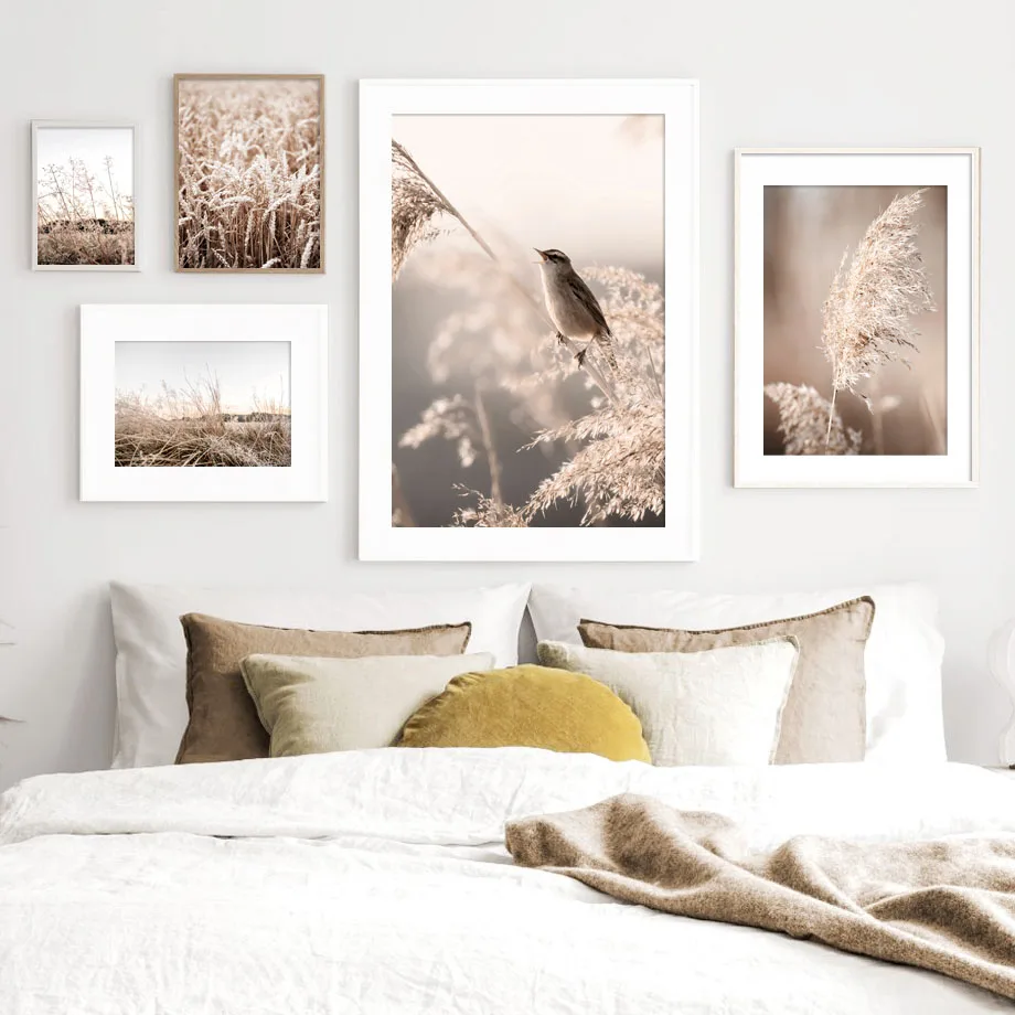 Reed Wheat Plant Bird Autumn Quote Nordic Posters And Prints Wall Art Canvas Painting Pictures For Living Room Home Decor | Дом и сад