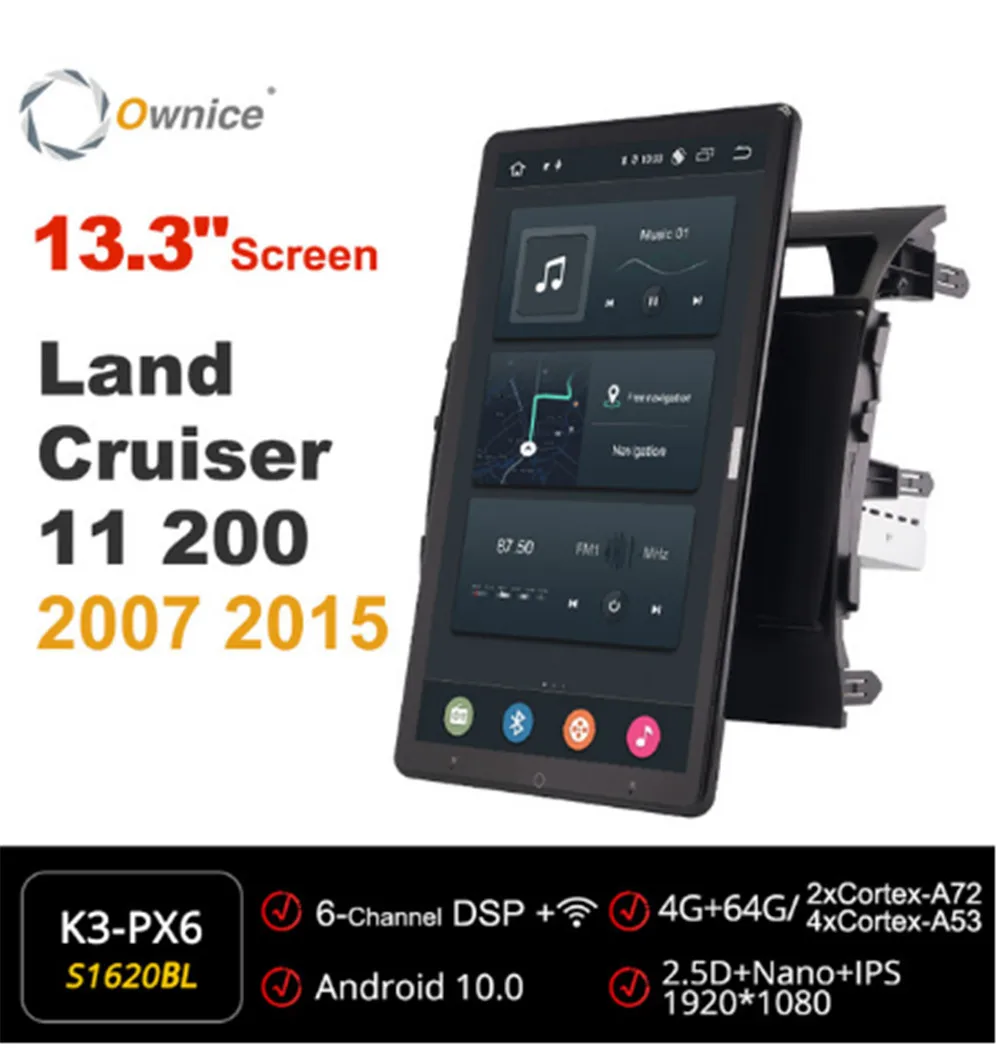 

Автомобильное радио Ownice, 1080P, Android 10,0, для Toyota Land Cruiser 11, 200, 2007-2015, видео, авто, мультимедиа, 13,3 дюйма, IPS, поворотный