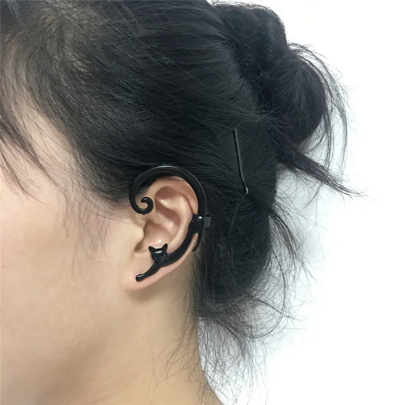 1 шт. серьги в стиле панк с кошачьими ушками и манжетами черные гвоздики