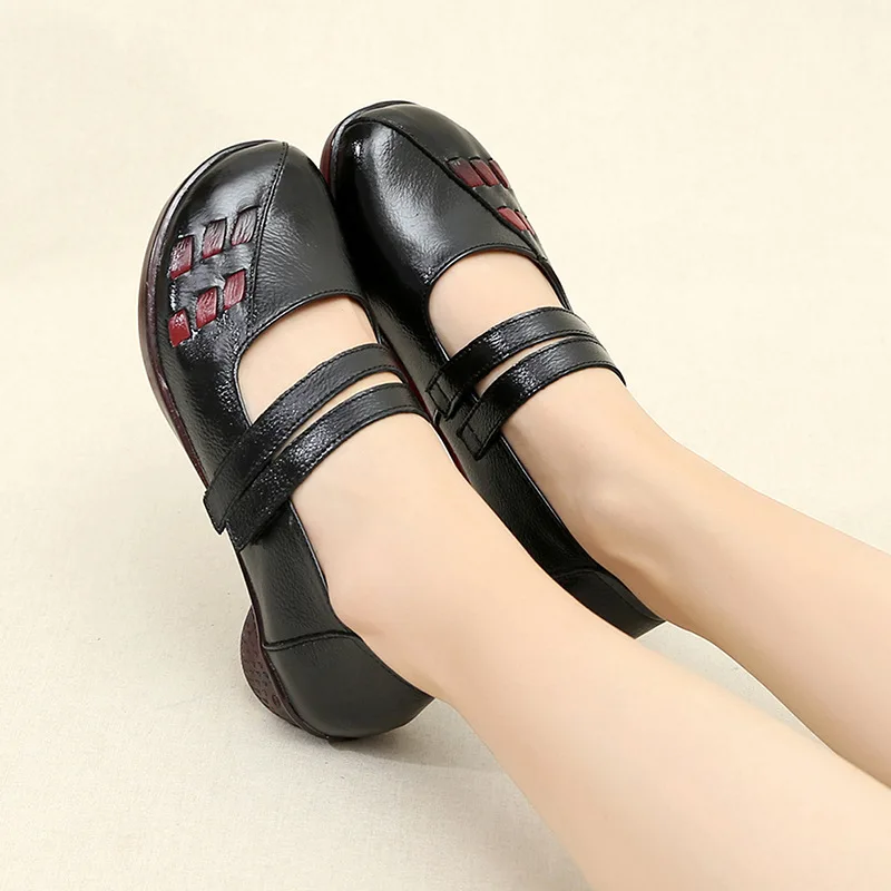 

Women Flats Vintage Shoes Genuine Leather Shoes Ladies Flowers Flats Women Handmade Comfort Soft Bottom Mother Gift Shoe Female
