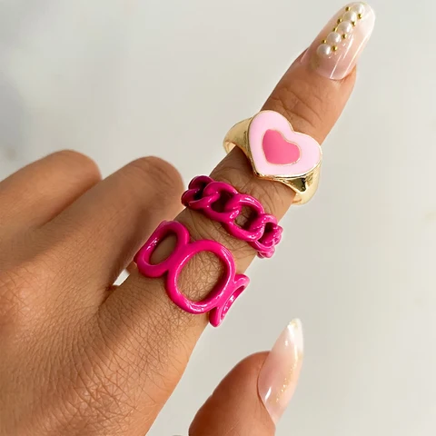 Женский комплект колец в форме сердца FAMSHIN, Винтажное кольцо розового и зеленого цветов из смолы, кольцо в форме сердца, оптовая продажа, ювелирные изделия, подарки