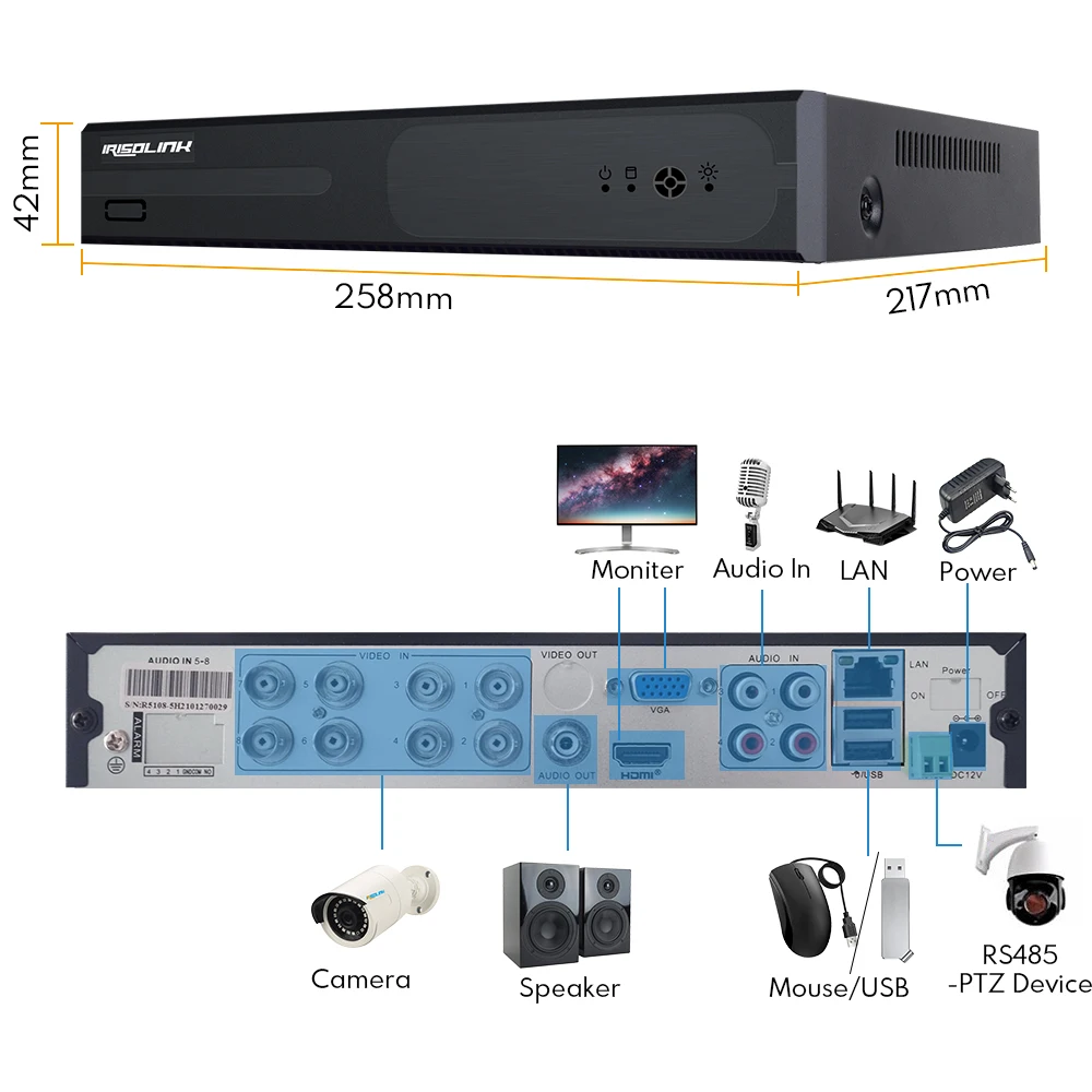 Irisolink 1080P Cctv Video Surveillance System 8CH H.265 5in1 DVR 4pcs Surveillance Cameras Nightvision IP67Waterproof CCTV Kits