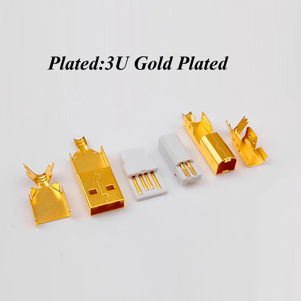 Комплект паяльных адаптеров USB A на B 24k 3U позолоченный Hi Fi кабель для