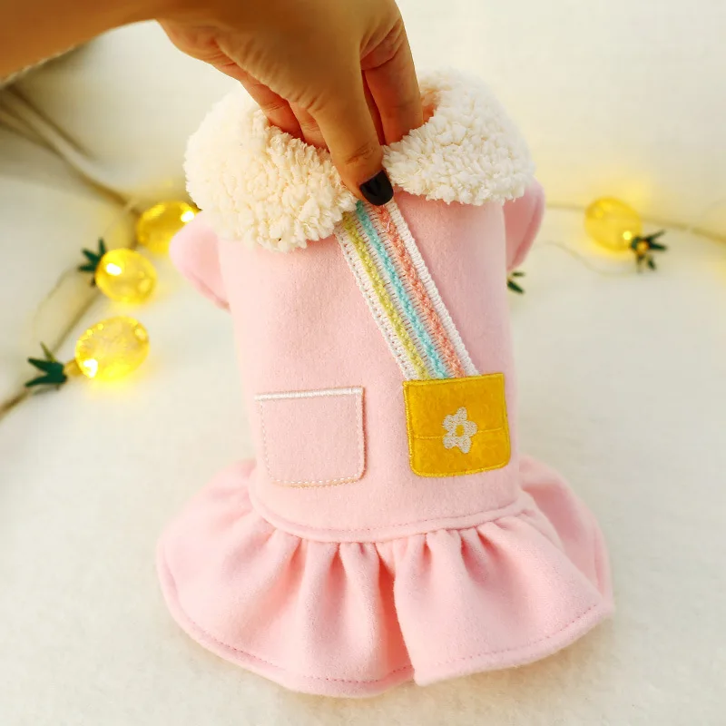 Милое розовое платье для маленьких собак зимняя флисовая одежда щенков и кошек
