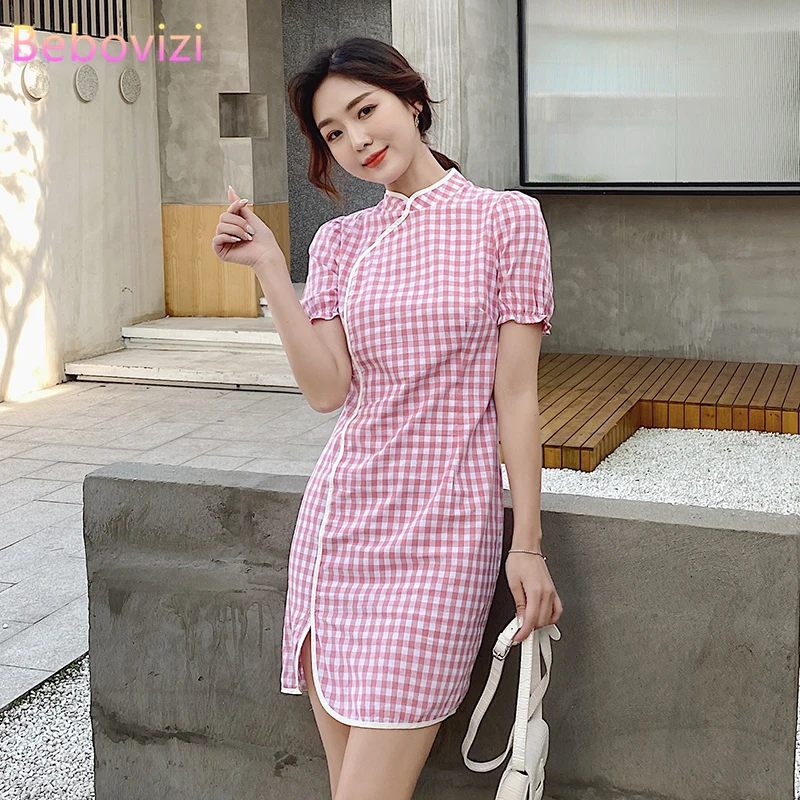 

Женское облегающее платье-Ципао в стиле кэжуал, синее/розовое