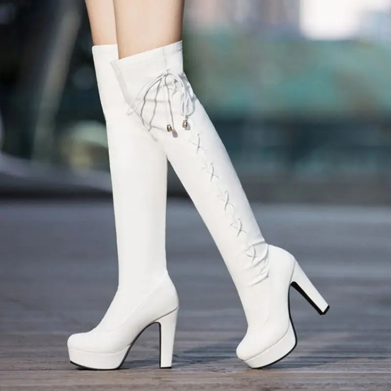 

2021 Autumn And Winter New Fashion Boots Elastic Band Thick Heel High Heel Fashion Women's Shoes Over-The-Knee Women's Boots