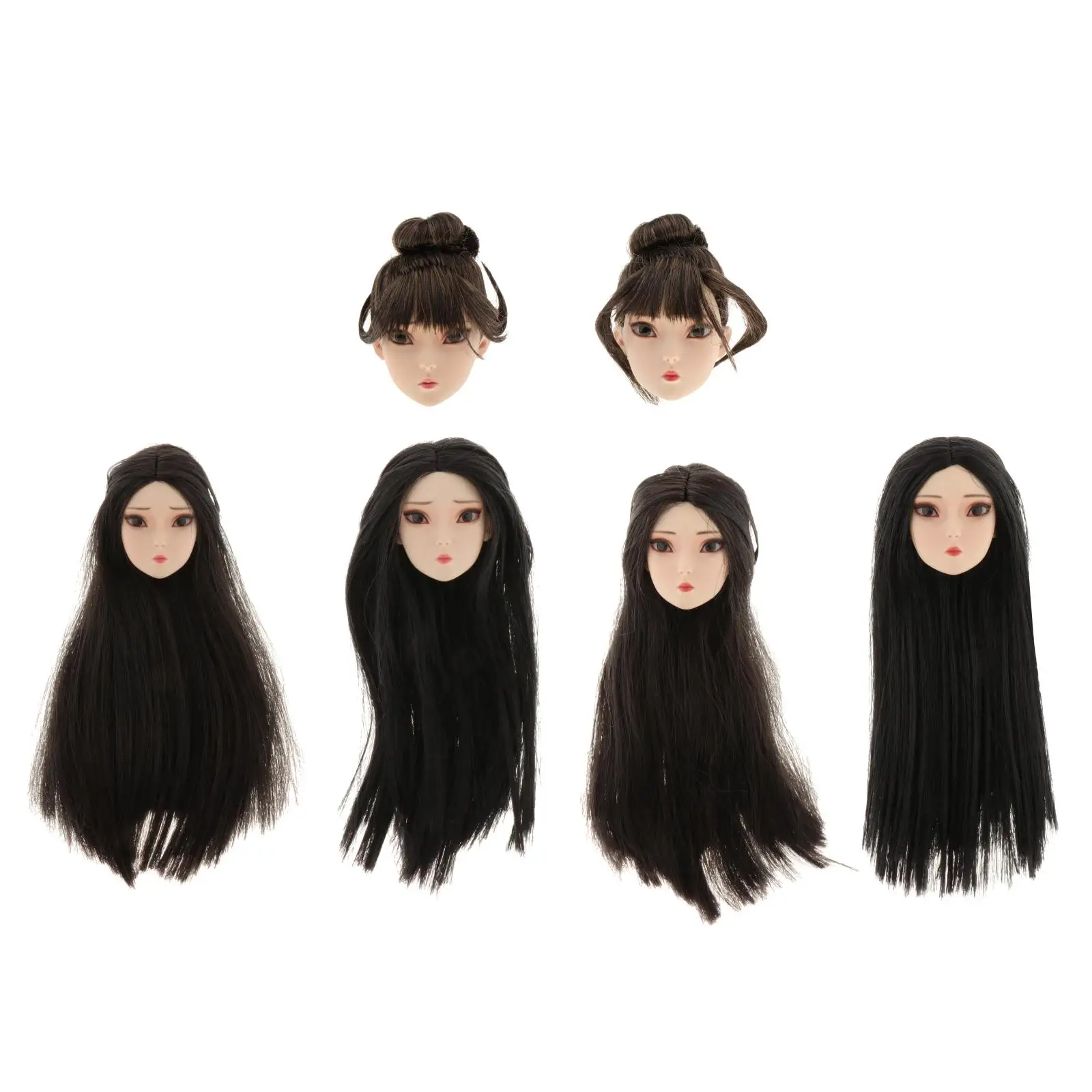 

1/6 Scale Female Figure Head Sculpt Doll Head with Long Straight Hair for 12"