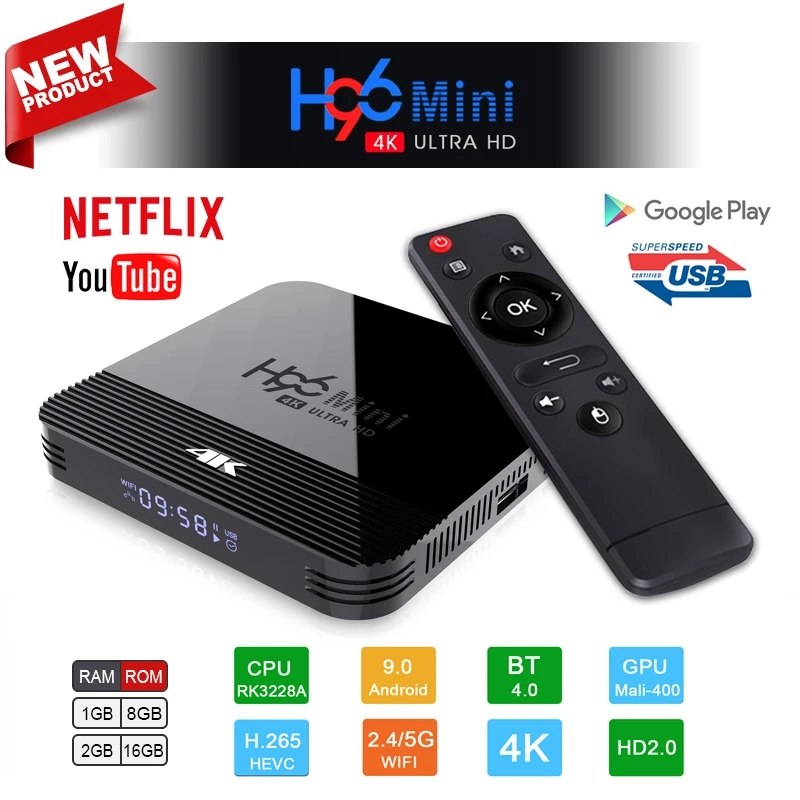 H96 мини H8 Android 9 0 умный IP TV Box 2 Гб оперативной памяти 16 встроенной 4/5G Wi Fi 4K Youtube Google