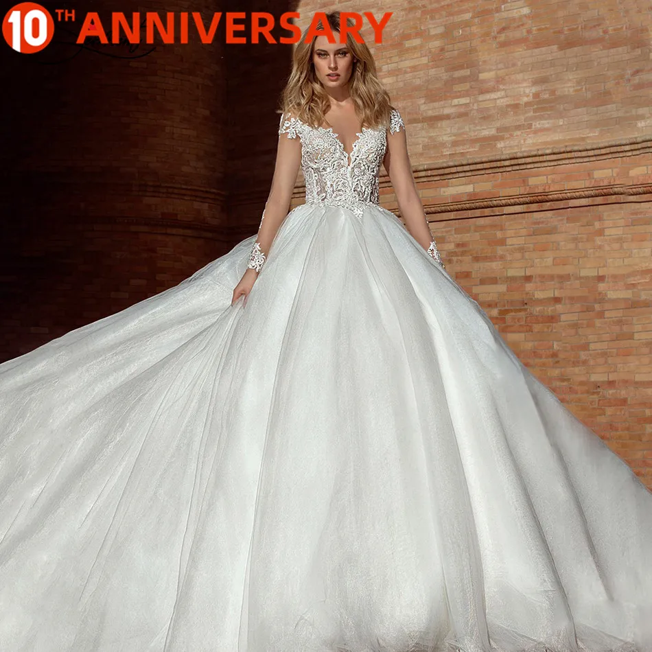 

BAZIIINGAAA Luxury Wedding Dress V-neck Card Shoulder Wedding Dress Sexy Backless 3D Decal Bride Support Tailor-made