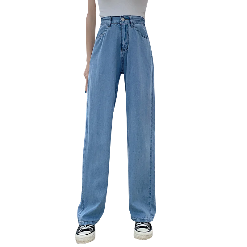 

Новинка лета 2021, женские джинсы из тенсела с завышенной талией и широкими штанинами, Модные свободные осенние прямые брюки из вискозы