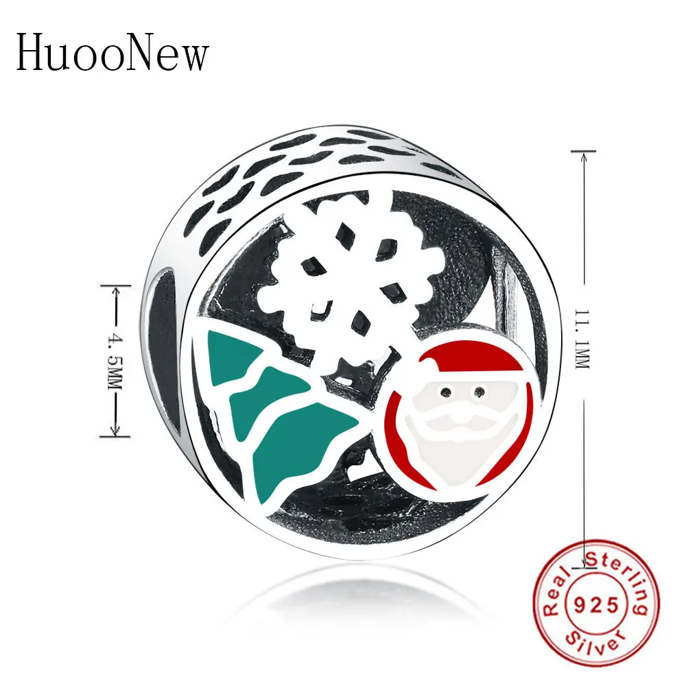 

HuooNew Fit Original Pandora Charms Bracelet 925 Sterling Silver Christmas Enamel Tree Snow Flake Santa Claus Bead Berloque Gift