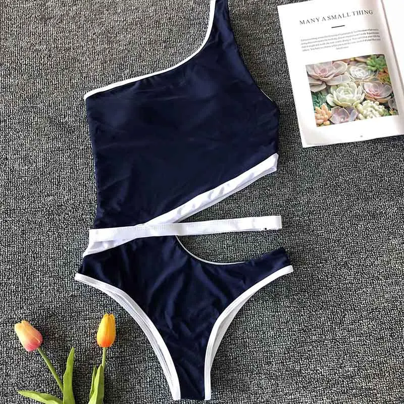 2019 сексуальный цельный купальник на одно плечо одежда для плавания женский