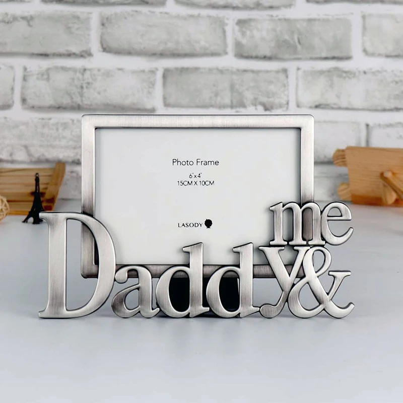 

Lasody Dad Photo Frame Retro Creative Alloy Crafts Antique Silver 4x6 Picture Frames Home Decoration Souvenir Father's Day Gift