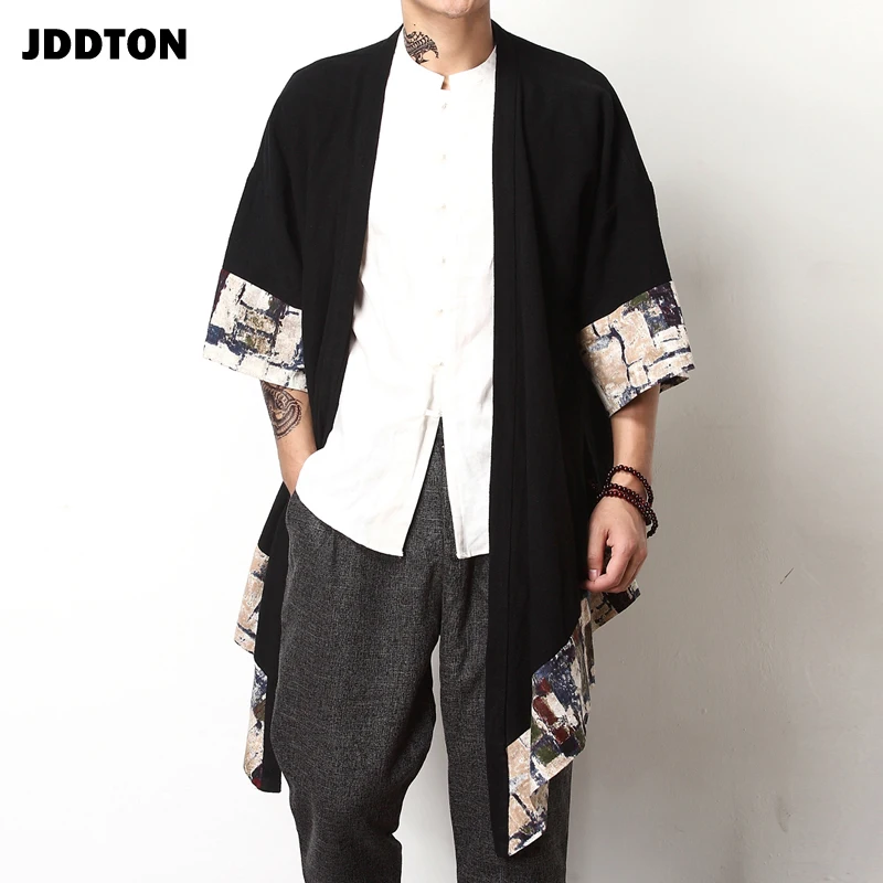 JDDTON весеннее мужское льняное кимоно модный Свободный длинный кардиган верхняя