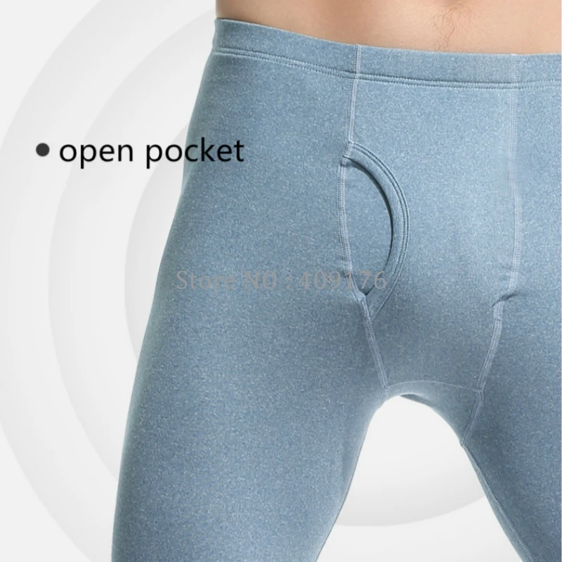 Men Thermal Underwear Winter Long Jhons Warm Body Clothes Slim Tops Open Pocket Buttoms Sets