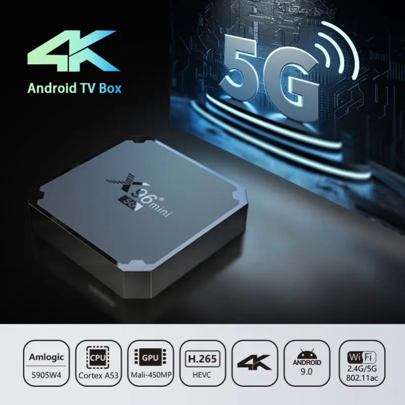 

Приставка Смарт-ТВ X96mini, Android 9,0, четырехъядерный Amlogic S905W4, 2,4G/5G, Двухдиапазонная сеть Wi-Fi, телеприставка 1 + 8 Гб 2 + 16 Гб