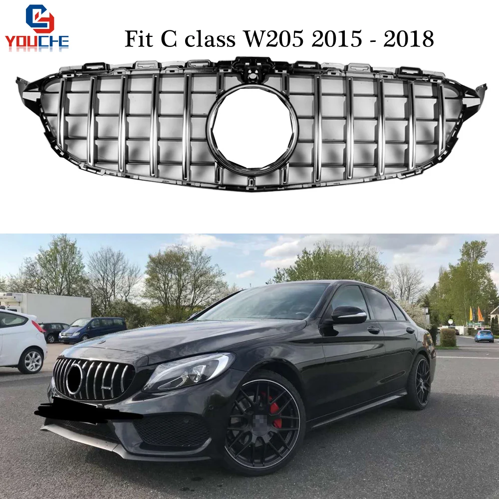 Передняя решетка с камерой W205 GT R Стиль передний бампер Гриль для Mercedes C Sport Edition C180