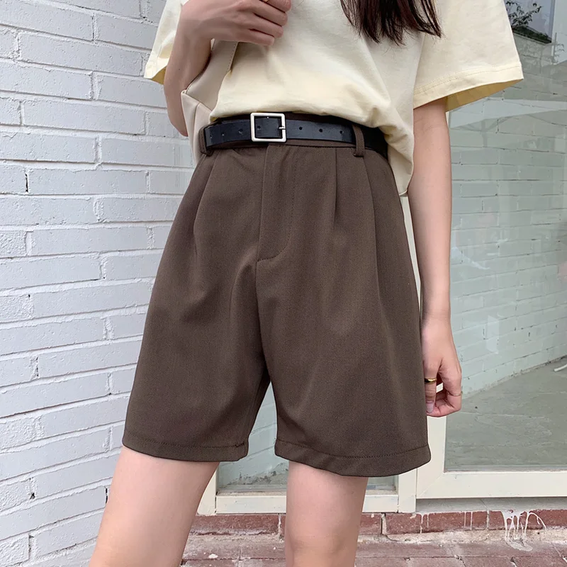 

Mozuleva 2022 Spring Summer Fashion High Waist Women Suit Shorts Office Ladies Half- Length Sashes Belted Loose Shorts Pockets