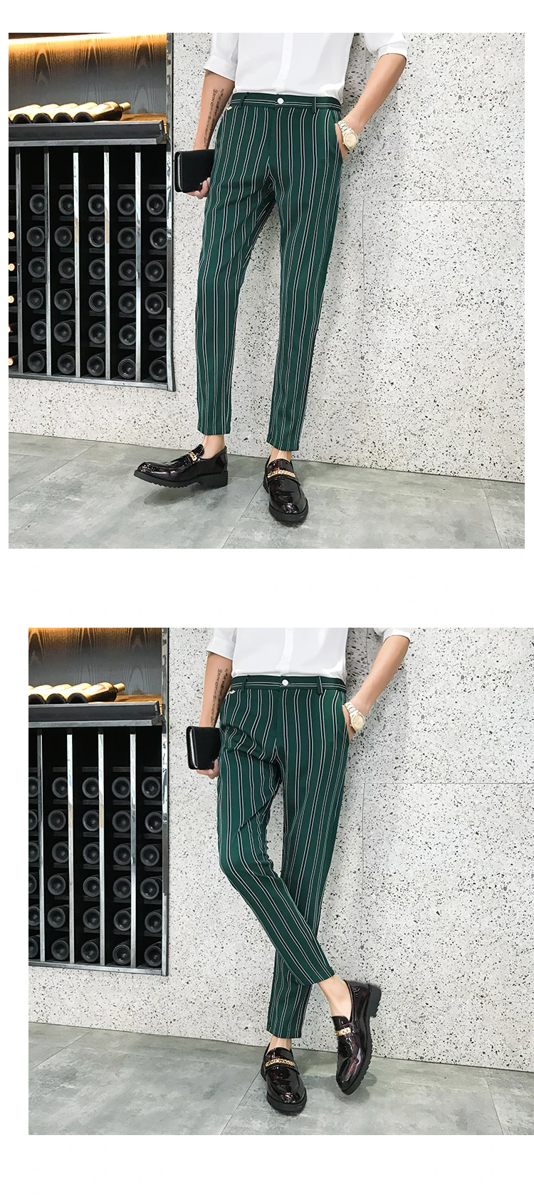 Autumn Stripe Men Dress Pants Black Green Mens Pants Fashions Streetwear Men Skinny Fit Men Trousers Pantalones Hombre