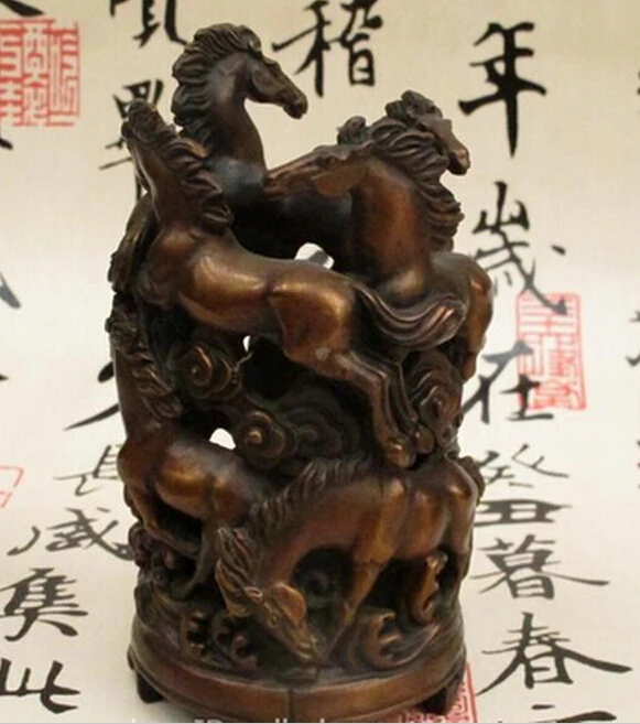 914 + Китайский Фэншуй Бронзовая галопирующая ваза с изображением лошадей горшок