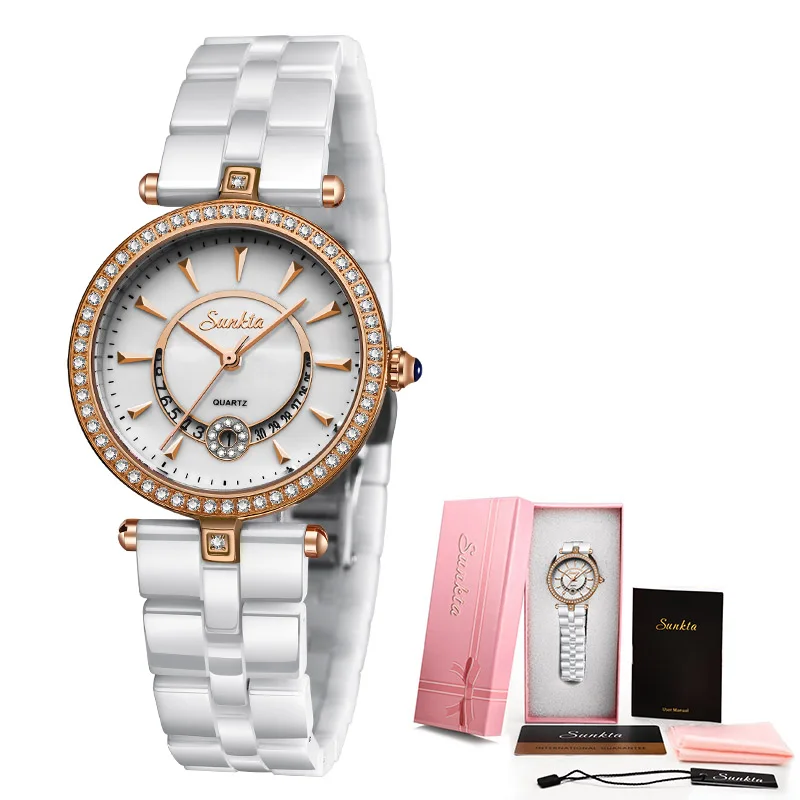 SUNKTA новые кварцевые женские часы из розового золота Топ бренд роскошные с